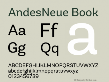 AndesNeue Book Version 1.001;PS 001.001;hotconv 1.0.88;makeotf.lib2.5.64775 Font Sample