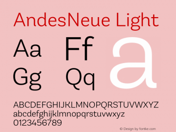 AndesNeue Light Version 1.001;PS 001.001;hotconv 1.0.88;makeotf.lib2.5.64775 Font Sample