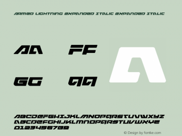 Armed Lightning Expanded Italic Version 1.1; 2019 Font Sample