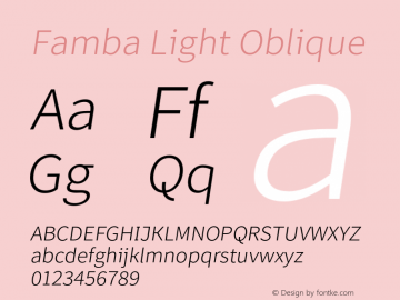 Famba-LightOblique Version 2.001 Font Sample