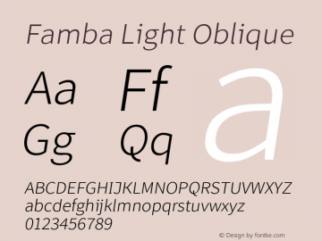 Famba Light Oblique Version 2.001 Font Sample
