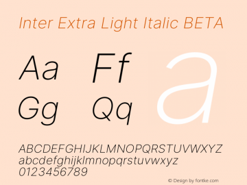 Inter Extra Light Italic BETA Version 3.006;git-3b82d3817 Font Sample