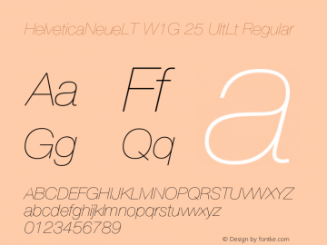 Helvetica Neue LT W05 26UltLtIt Version 3.00 Font Sample