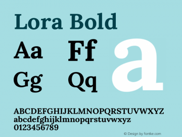 Lora Bold Version 2.210; ttfautohint (v1.8.1.43-b0c9) Font Sample