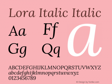 Lora Italic Italic Version 2.210; ttfautohint (v1.8.1.43-b0c9)图片样张