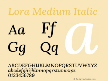 Lora Medium Italic Version 2.210 Font Sample