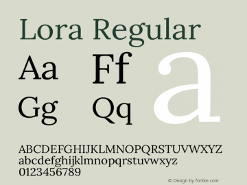 Lora Regular Version 2.210 Font Sample