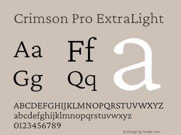 Crimson Pro ExtraLight Version 1.002 Font Sample