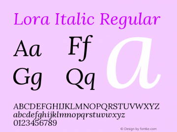 Lora Italic Regular Version 2.202 Font Sample