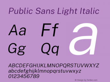 Public Sans Light Italic Version 1.002 Font Sample