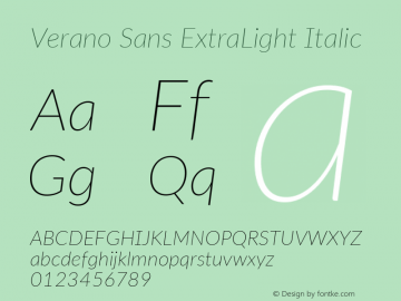 Verano Sans ExtraLight Italic Version 3.001;June 3, 2019;FontCreator 11.5.0.2425 64-bit; ttfautohint (v1.8.3)图片样张