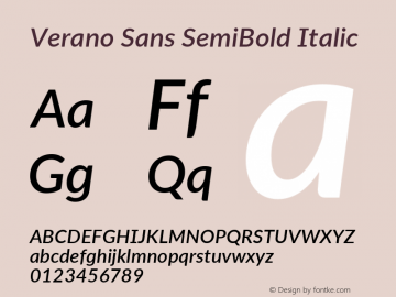 Verano Sans SemiBold Italic Version 3.001;June 3, 2019;FontCreator 11.5.0.2425 64-bit; ttfautohint (v1.8.3) Font Sample