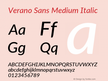 Verano Sans Medium Italic Version 3.001;June 3, 2019;FontCreator 11.5.0.2425 64-bit; ttfautohint (v1.8.3) Font Sample