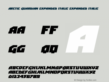 Arctic Guardian Expanded Italic Version 1.0; 2019 Font Sample