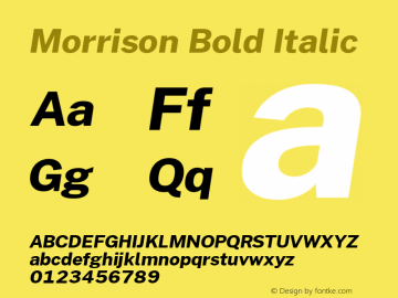 Morrison Bold Italic Version 0.03;June 6, 2019;FontCreator 11.5.0.2425 64-bit; ttfautohint (v1.8.3) Font Sample