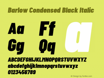 Barlow Condensed Black Italic Version 1.408 Font Sample