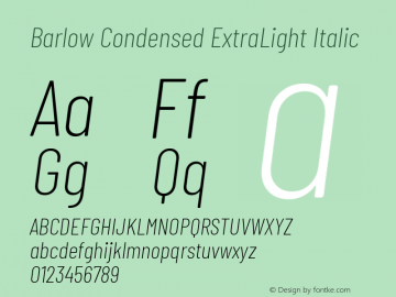 Barlow Condensed ExtraLight Italic Version 1.408图片样张