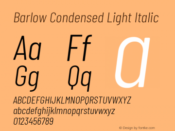 Barlow Condensed Light Italic Version 1.408 Font Sample