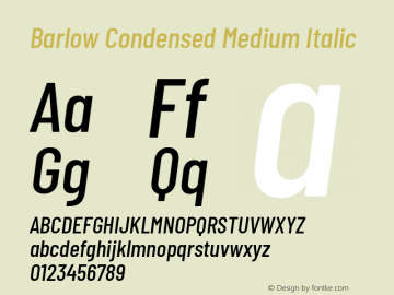 Barlow Condensed Medium Italic Version 1.408 Font Sample