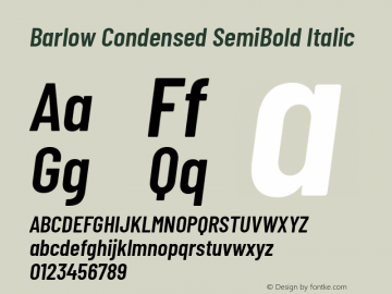 Barlow Condensed SemiBold Italic Version 1.408 Font Sample