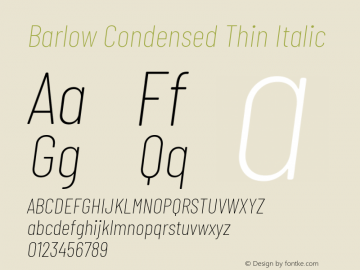 Barlow Condensed Thin Italic Version 1.408 Font Sample