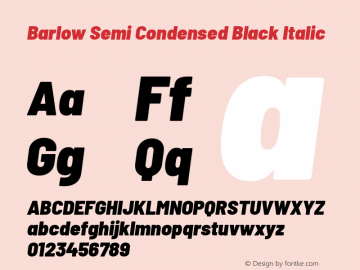 Barlow Semi Condensed Black Italic Version 1.408 Font Sample