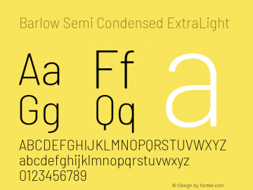 Barlow Semi Condensed ExtraLight Version 1.408 Font Sample