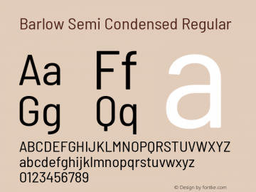 Barlow Semi Condensed Regular Version 1.408 Font Sample