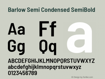 Barlow Semi Condensed SemiBold Version 1.408 Font Sample