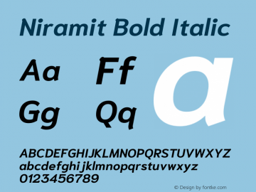 Niramit Bold Italic Version 1.001; ttfautohint (v1.6)图片样张