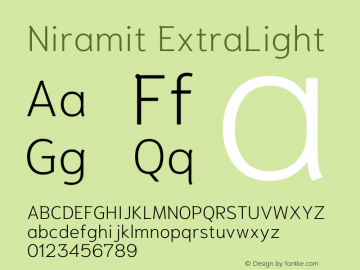 Niramit ExtraLight Version 1.001; ttfautohint (v1.6)图片样张