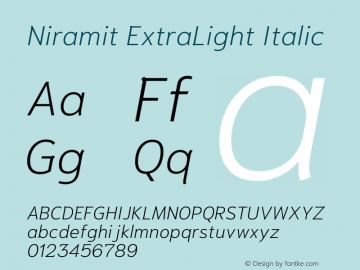 Niramit ExtraLight Italic Version 1.001; ttfautohint (v1.6)图片样张