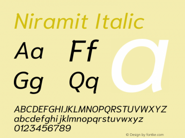 Niramit Italic Version 1.001; ttfautohint (v1.6)图片样张