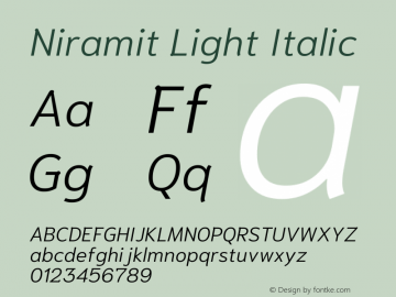 Niramit Light Italic Version 1.001; ttfautohint (v1.6)图片样张