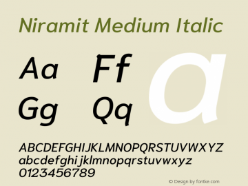 Niramit Medium Italic Version 1.001; ttfautohint (v1.6)图片样张