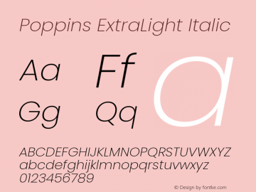 Poppins ExtraLight Italic 4.003b9图片样张