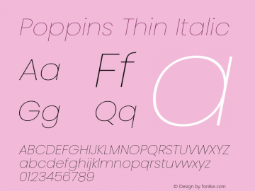 Poppins Thin Italic 4.003b9 Font Sample