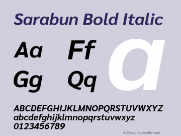 Sarabun Bold Italic Version 1.000; ttfautohint (v1.6) Font Sample