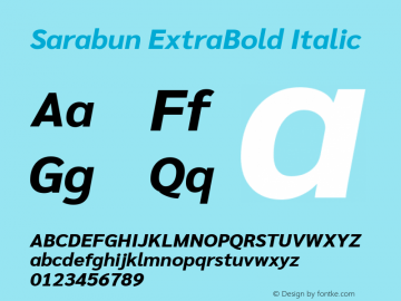 Sarabun ExtraBold Italic Version 1.000; ttfautohint (v1.6) Font Sample