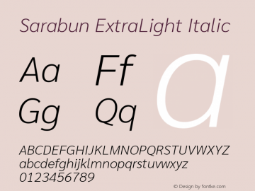 Sarabun ExtraLight Italic Version 1.000; ttfautohint (v1.6) Font Sample