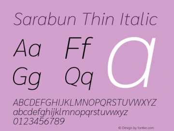 Sarabun Thin Italic Version 1.000; ttfautohint (v1.6) Font Sample