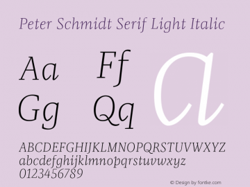 Peter Schmidt Serif Light Italic Version 1.019;PS 1.19;hotconv 1.0.88;makeotf.lib2.5.647800图片样张