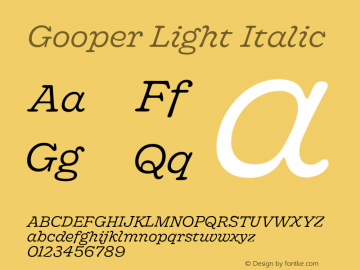 Gooper-LightItalic Version 0.002;PS 000.002;hotconv 1.0.88;makeotf.lib2.5.64775 Font Sample