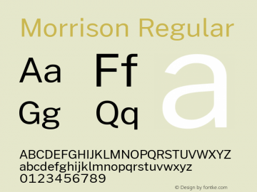Morrison Version 0.03;June 8, 2019;FontCreator 11.5.0.2425 64-bit; ttfautohint (v1.8.3) Font Sample