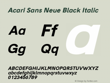 Acari Sans Neue Black Italic Version 1.045;June 16, 2019;FontCreator 11.5.0.2425 64-bit; ttfautohint (v1.8.3)图片样张