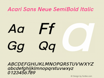 Acari Sans Neue SemiBold Italic Version 1.045;June 16, 2019;FontCreator 11.5.0.2425 64-bit; ttfautohint (v1.8.3)图片样张