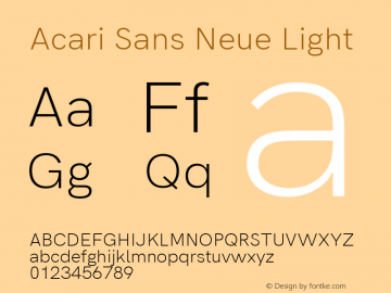 Acari Sans Neue Light Version 1.045;June 16, 2019;FontCreator 11.5.0.2425 64-bit; ttfautohint (v1.8.3)图片样张
