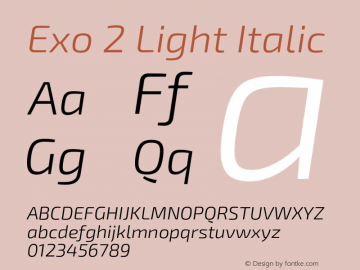 Exo 2 Light Italic Version 1.001;PS 001.001;hotconv 1.0.88;makeotf.lib2.5.64775图片样张