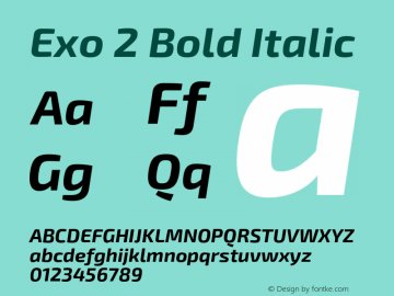 Exo 2 Bold Italic Version 1.001;PS 001.001;hotconv 1.0.88;makeotf.lib2.5.64775 Font Sample