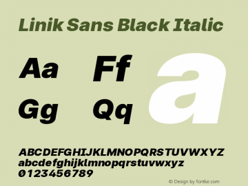 Linik Sans Black Italic Version 3.003;June 20, 2019;FontCreator 11.5.0.2425 64-bit; ttfautohint (v1.8.3)图片样张